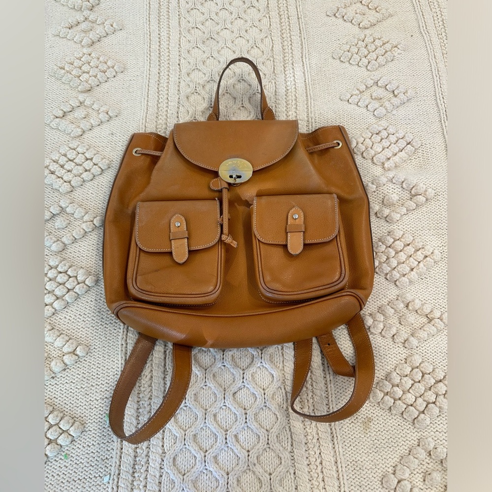 LANCEL tan vintage leather backpack